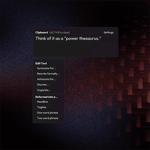 a screenshot showing a noisy background with a red blue gradient and Latent Writer's main UI